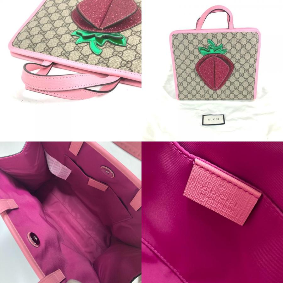 未使用 GUCCI グッチ 630589 ストロベリー イチゴ カバン トートバッグ チルドレンズ GGスプリーム ハンドバッグ ピンク キッズ【中古】 | GUCCI | 08