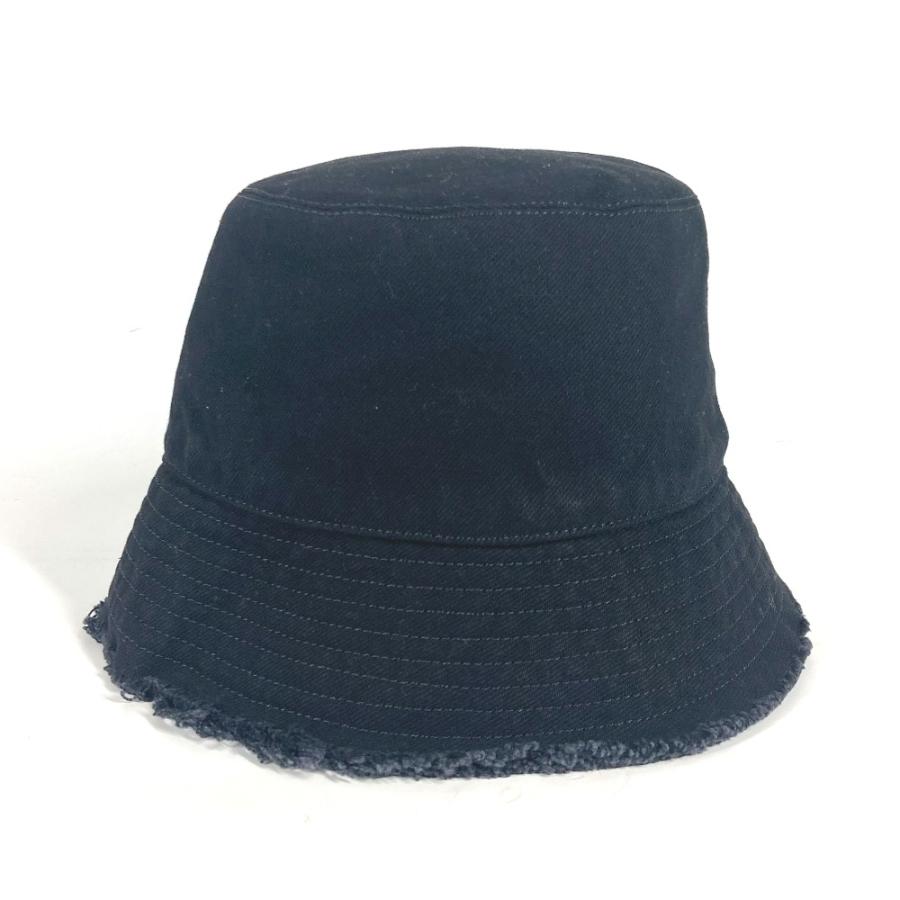 未使用 LOEWE ロエベ K820HB1X20 ロゴ レザーパッチ 革タグ バケットハット 帽子 ステッチブリム フリンジエッジ ハット ブラック【中古】 | LOEWE | 01