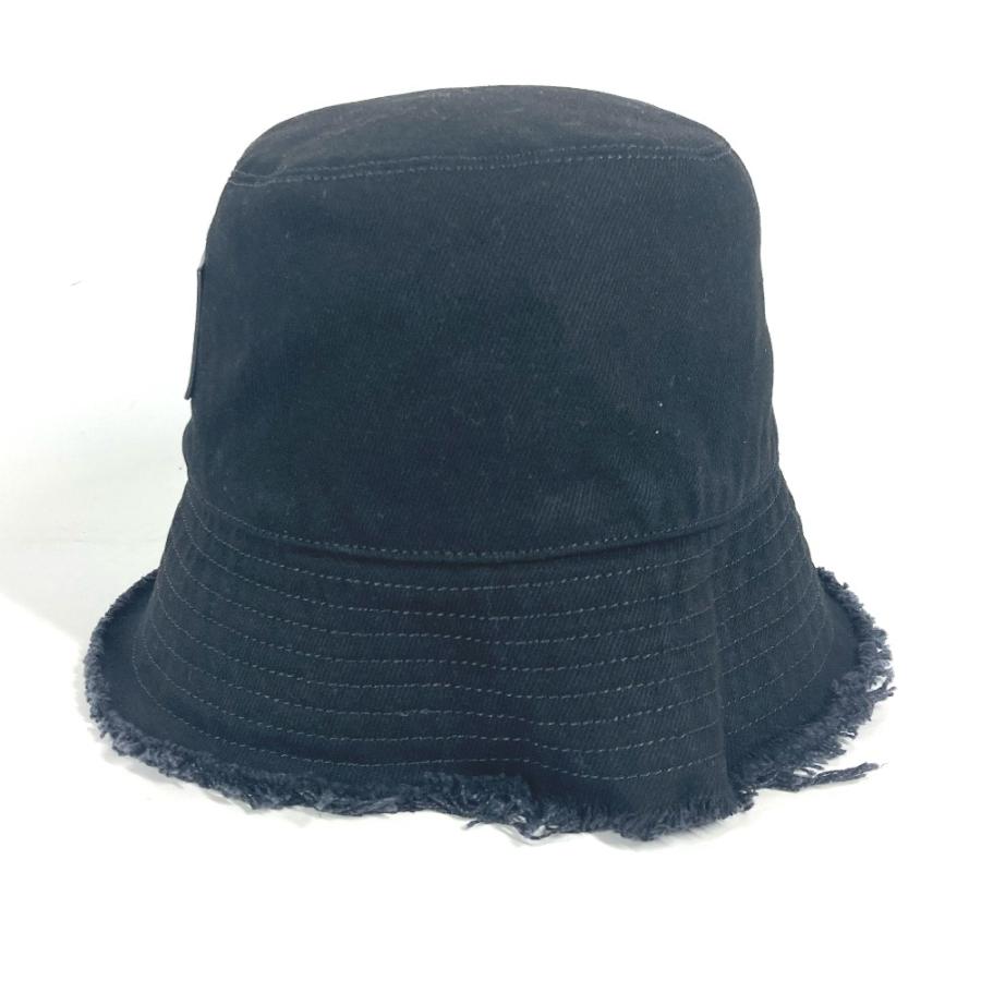 未使用 LOEWE ロエベ K820HB1X20 ロゴ レザーパッチ 革タグ バケットハット 帽子 ステッチブリム フリンジエッジ ハット ブラック【中古】 | LOEWE | 02