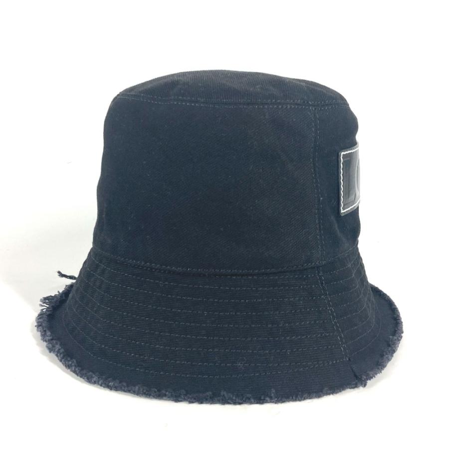 未使用 LOEWE ロエベ K820HB1X20 ロゴ レザーパッチ 革タグ バケットハット 帽子 ステッチブリム フリンジエッジ ハット ブラック【中古】 | LOEWE | 03