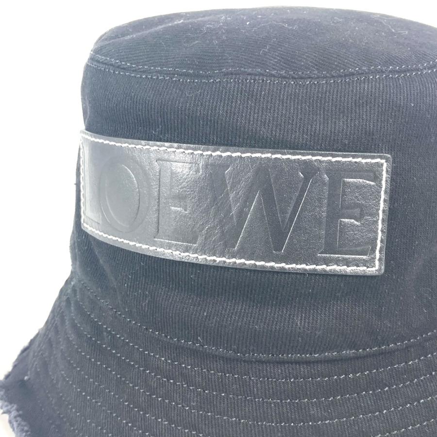 未使用 LOEWE ロエベ K820HB1X20 ロゴ レザーパッチ 革タグ バケットハット 帽子 ステッチブリム フリンジエッジ ハット ブラック【中古】 | LOEWE | 05