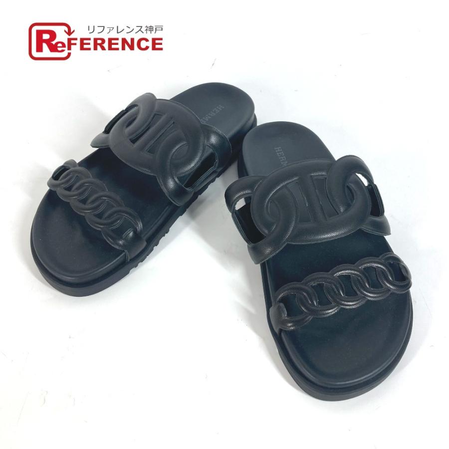 HERMES エルメス エクストラ 靴 シューズ シェーヌダンクル フラットサンダル サンダル ブラック レディース【中古】 | HERMES