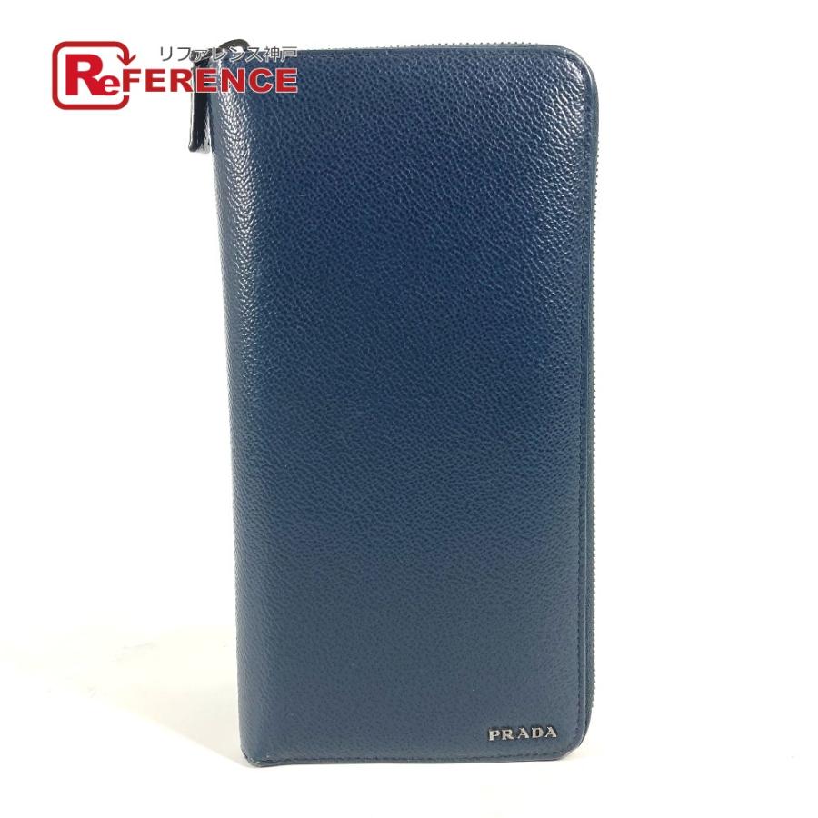 PRADA プラダ 2ML220 トラベルケース ラウンドファスナー ロングウォレット ロゴ 長財布 ネイビー メンズ【中古】 | PRADA