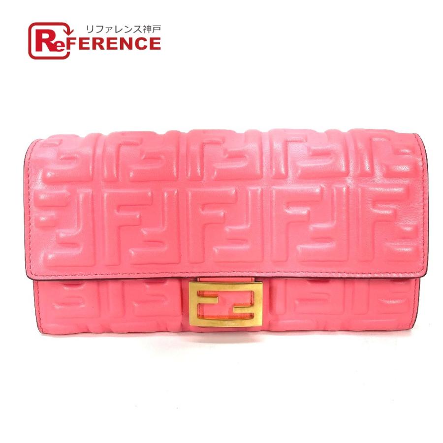 美品 FENDI フェンディ 8M0251 バゲット コンチネンタル フラップ 二つ折り ロングウォレット ズッカ 長財布 ピンク レディース【中古】 | FENDI