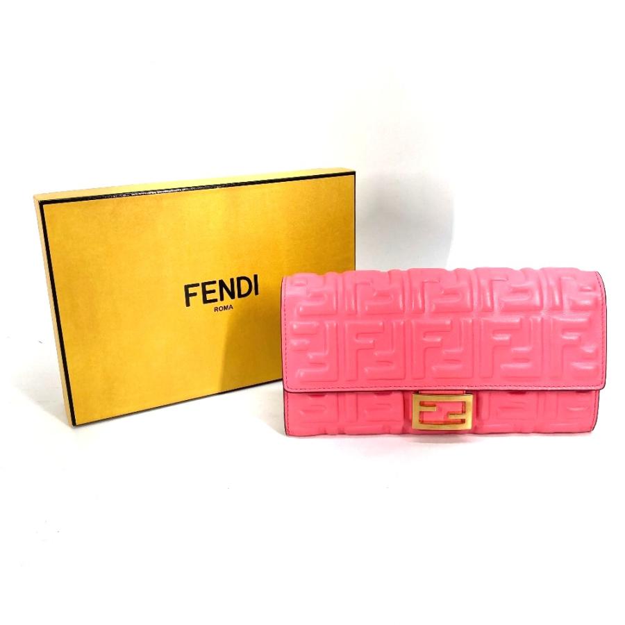 美品 FENDI フェンディ 8M0251 バゲット コンチネンタル フラップ 二つ折り ロングウォレット ズッカ 長財布 ピンク レディース【中古】 | FENDI | 09