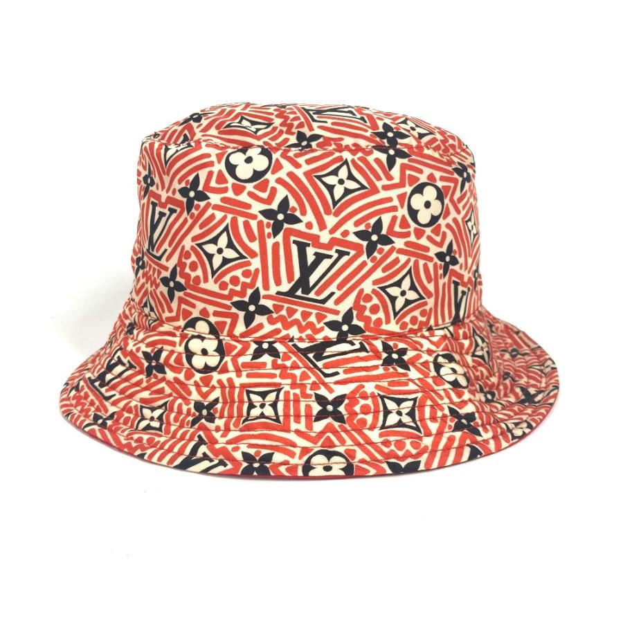 美品 LOUIS VUITTON ルイヴィトン M76536 クレーム ルージュ モノグラム 帽子 バケットハット ボブハット ハット帽 ハット レッド 【中古】_1