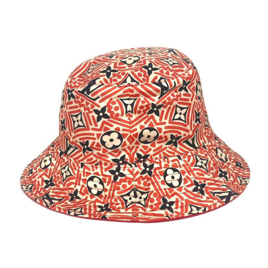 美品 LOUIS VUITTON ルイヴィトン M76536 クレーム ルージュ モノグラム 帽子 バケットハット ボブハット ハット帽 ハット レッド 【中古】_2