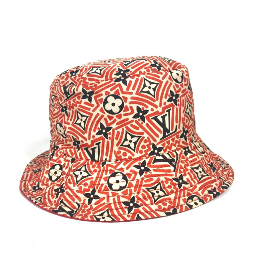 美品 LOUIS VUITTON ルイヴィトン M76536 クレーム ルージュ モノグラム 帽子 バケットハット ボブハット ハット帽 ハット レッド 【中古】_3