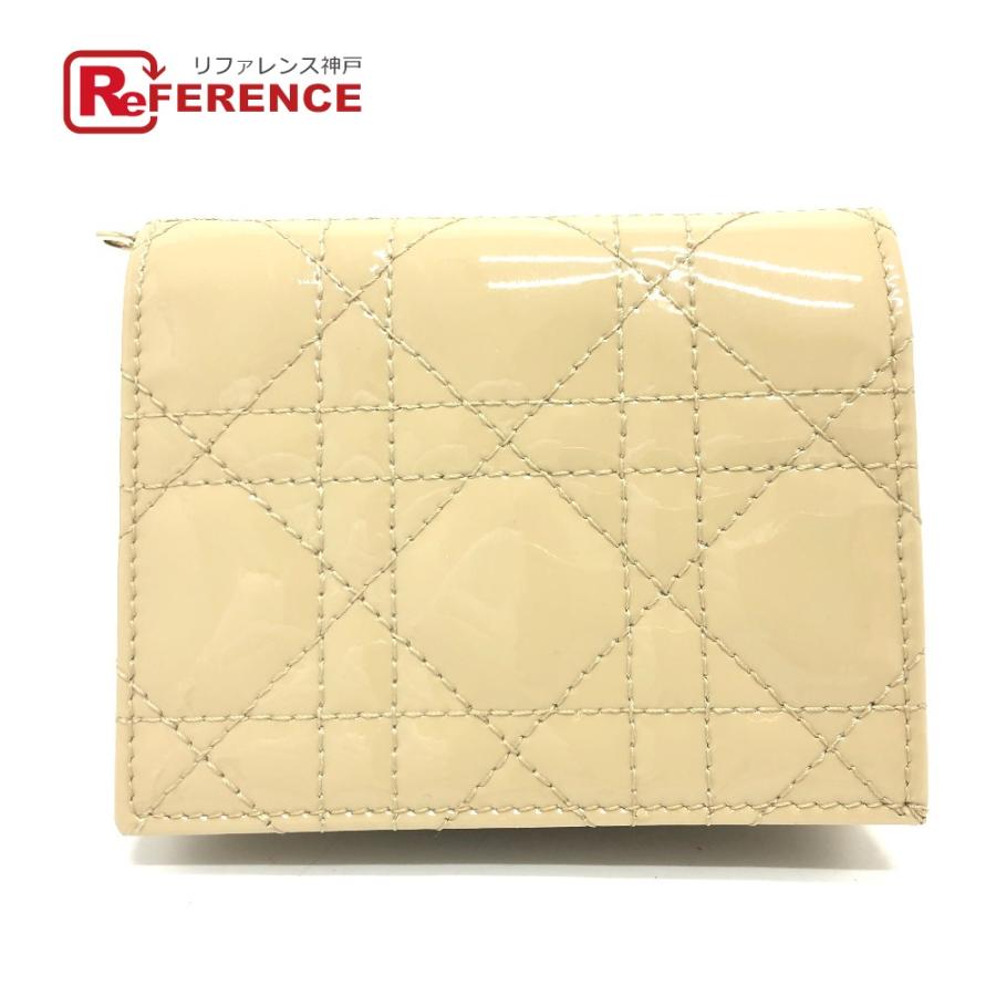 未使用 Dior ディオール レディディオール LADY DIOR ミニウォレット コンパクト 二つ折り財布 財布 ベージュ レディース【中古】 | 