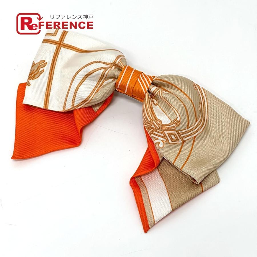 未使用 HERMES エルメス グルネル エクスリブリス ヘアアクセサリー リボン バレッタ オレンジ×ベージュ×ホワイト レディース【中古】 | HERMES