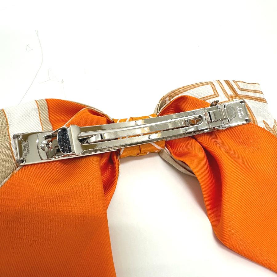 未使用 HERMES エルメス グルネル エクスリブリス ヘアアクセサリー リボン バレッタ オレンジ×ベージュ×ホワイト レディース【中古】 | HERMES | 05