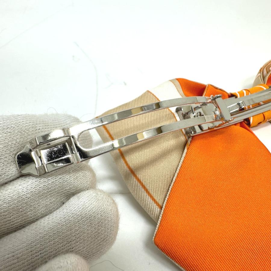 未使用 HERMES エルメス グルネル エクスリブリス ヘアアクセサリー リボン バレッタ オレンジ×ベージュ×ホワイト レディース【中古】 | HERMES | 07
