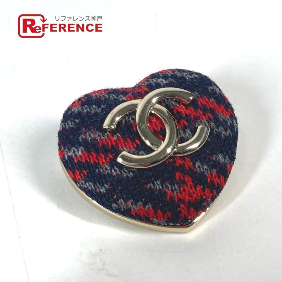CHANEL シャネル ハート ココマーク CC アクセサリー B22K ブローチ ネイビー×レッド レディース【中古】 | CHANEL