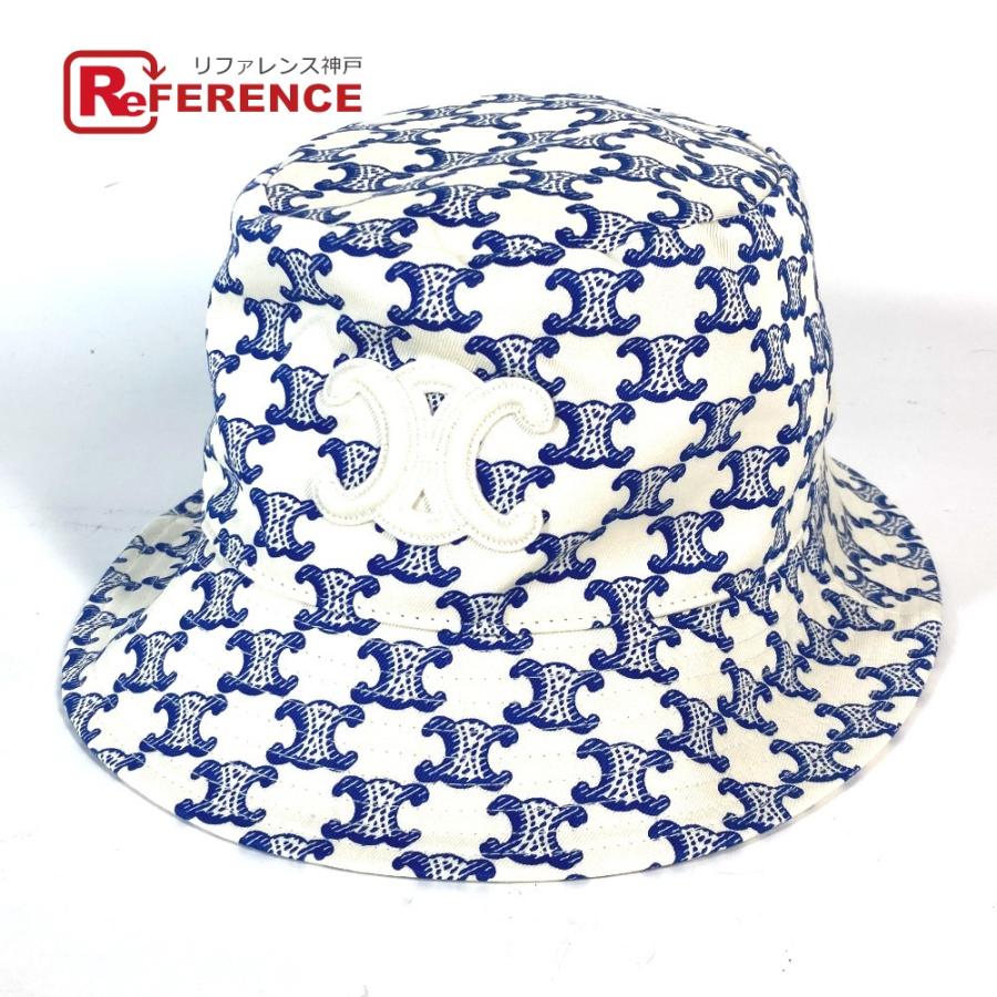 未使用 CELINE セリーヌ 2AUE5460U トリオンフ ハット帽 帽子 バケットハット ボブハット モノグラム ハット ホワイト×ブルー【中古】 | CELINE