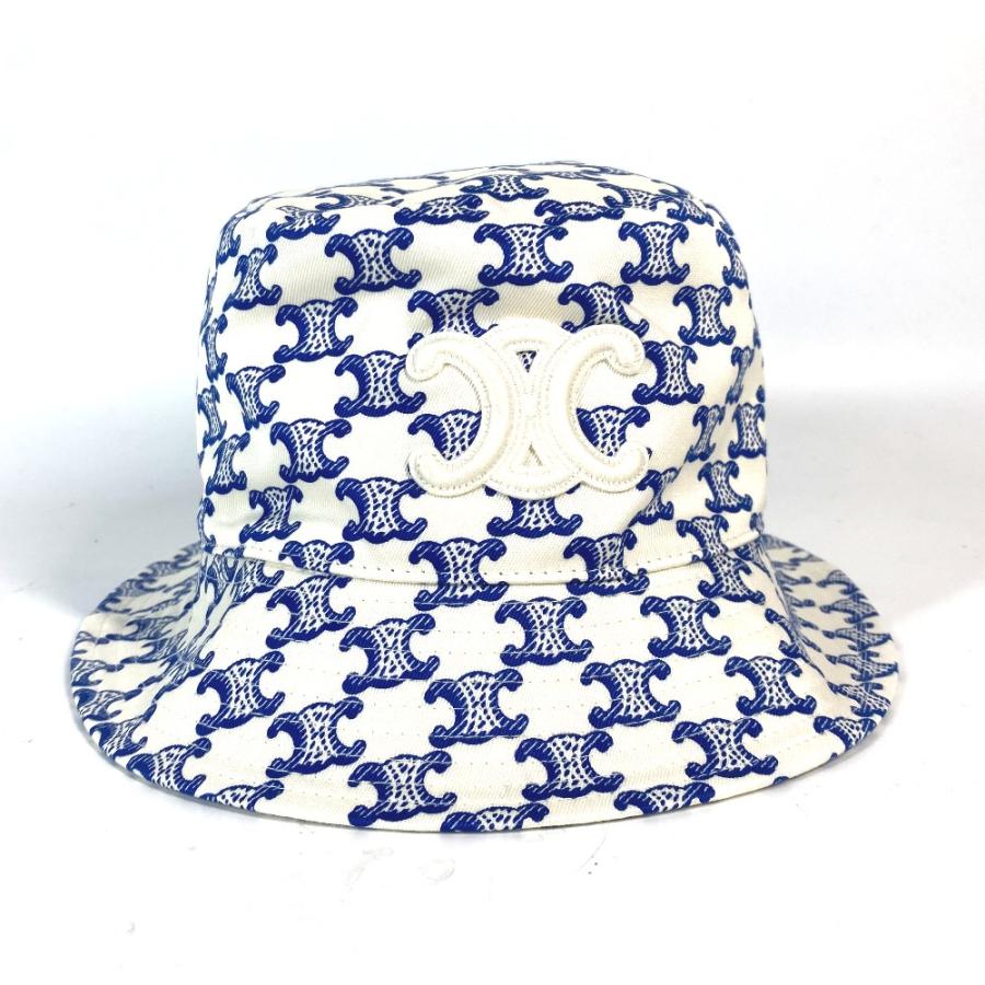 未使用 CELINE セリーヌ 2AUE5460U トリオンフ ハット帽 帽子 バケットハット ボブハット モノグラム ハット ホワイト×ブルー【中古】 | CELINE | 01