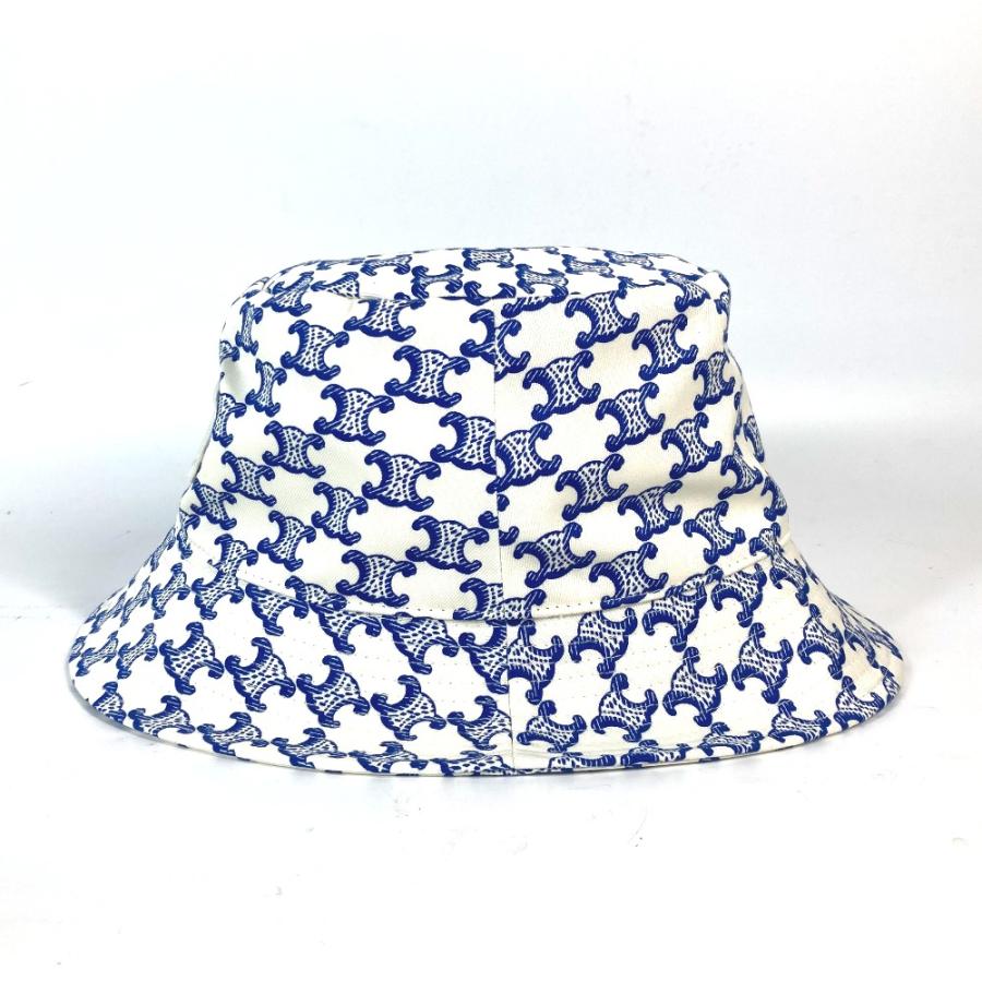 未使用 CELINE セリーヌ 2AUE5460U トリオンフ ハット帽 帽子 バケットハット ボブハット モノグラム ハット ホワイト×ブルー【中古】 | CELINE | 02