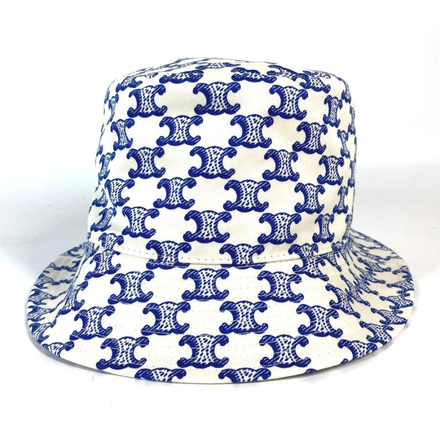 未使用 CELINE セリーヌ 2AUE5460U トリオンフ ハット帽 帽子 バケットハット ボブハット モノグラム ハット ホワイト×ブルー【中古】 | CELINE | 03