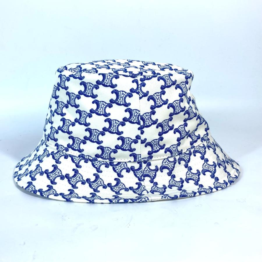 未使用 CELINE セリーヌ 2AUE5460U トリオンフ ハット帽 帽子 バケットハット ボブハット モノグラム ハット ホワイト×ブルー【中古】 | CELINE | 04