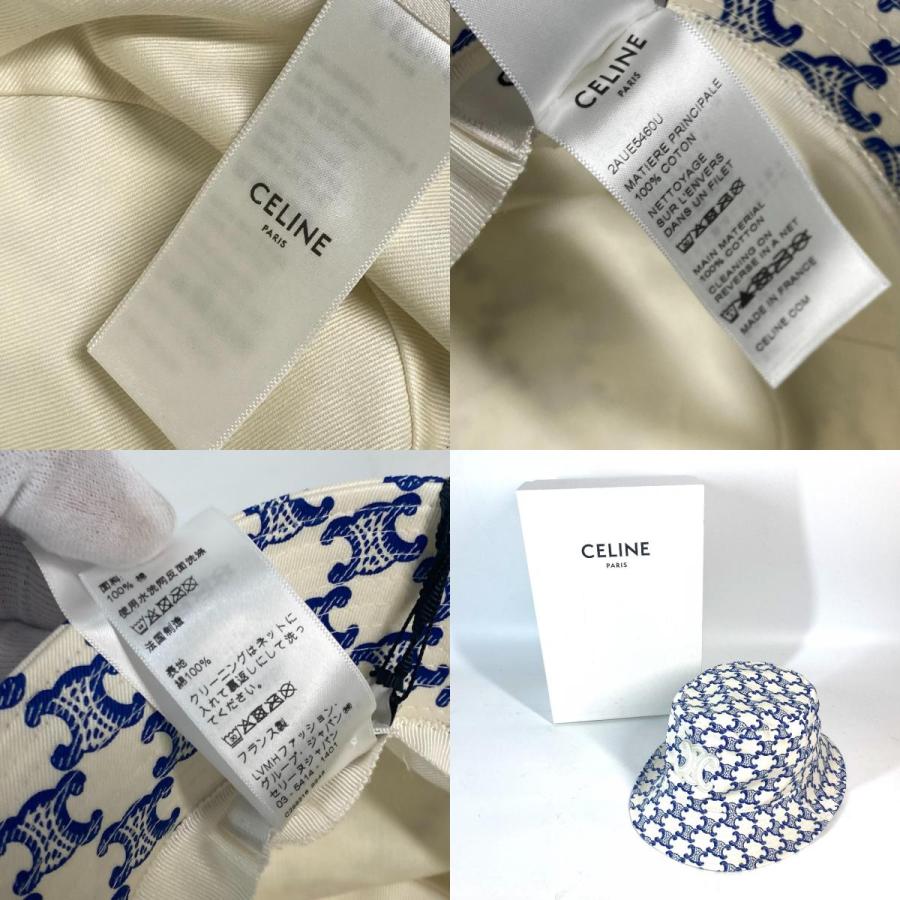 未使用 CELINE セリーヌ 2AUE5460U トリオンフ ハット帽 帽子 バケットハット ボブハット モノグラム ハット ホワイト×ブルー【中古】 | CELINE | 09