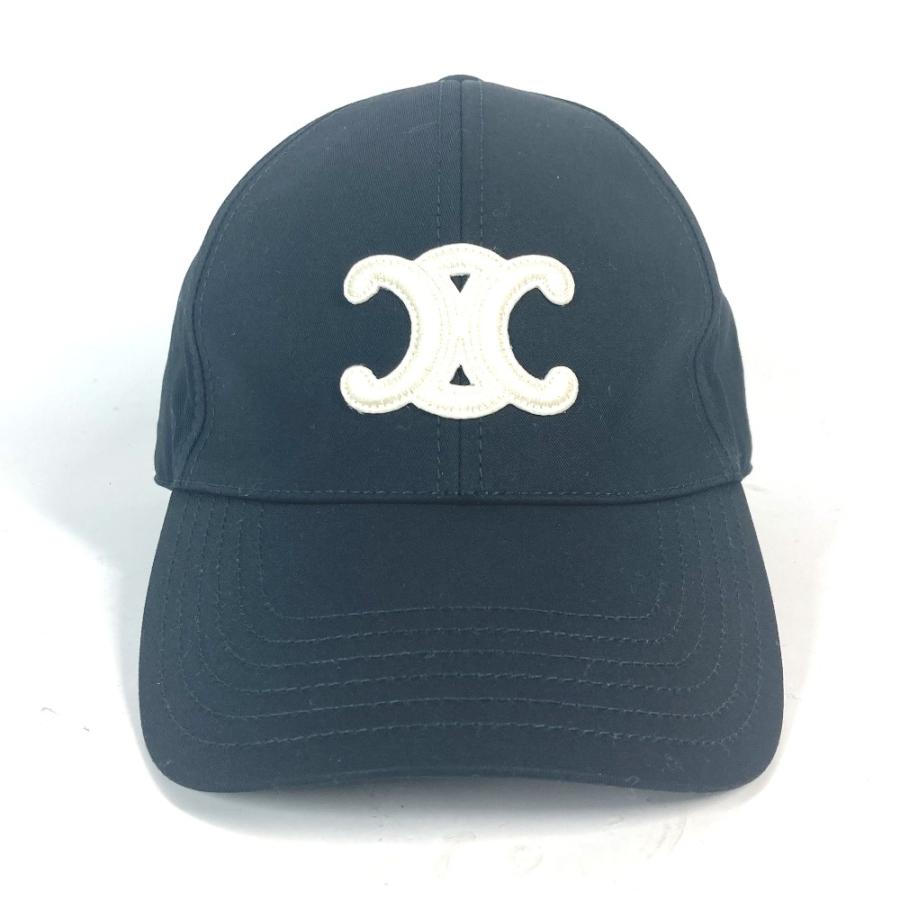 美品 CELINE セリーヌ 2AUT6969P トリオンフ 帽子 キャップ帽 ベースボール ロゴ キャップ ブラック レディース【中古】 | CELINE | 01