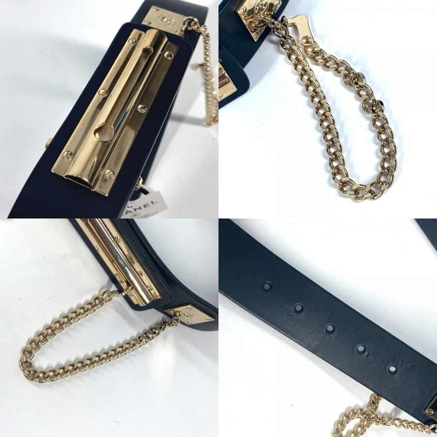 美品 CHANEL シャネル CC ココマーク ロゴ チェーン アクセサリー バックル 02P ベルト ブラック レディース【中古】 | CHANEL | 07