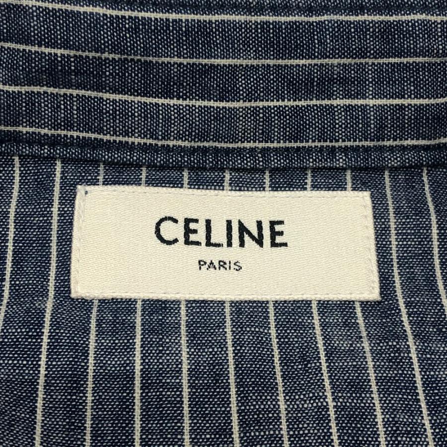 CELINE セリーヌ トリオンフ ロゴ アパレル 長袖 トップス デニム ストライプ ボタンアップ クロップドシャツ ブルー レディース【中古】 | CELINE | 06