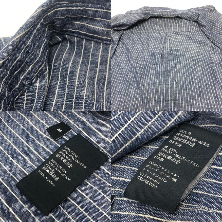 CELINE セリーヌ トリオンフ ロゴ アパレル 長袖 トップス デニム ストライプ ボタンアップ クロップドシャツ ブルー レディース【中古】 | CELINE | 08