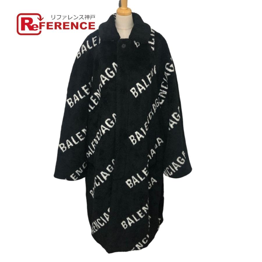 BALENCIAGA バレンシアガ 595827 ロゴ総柄 オーバーサイズ アパレル アウター フェイクファー ロングコート ブラック メンズ【中古】 | BALENCIAGA