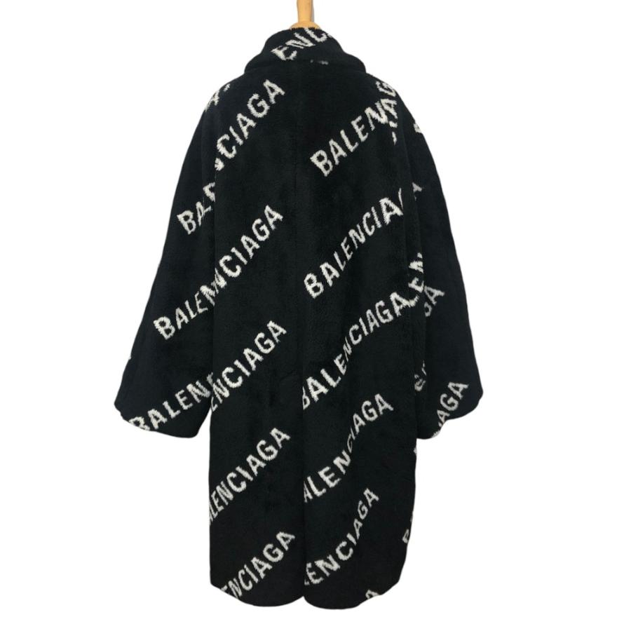 BALENCIAGA バレンシアガ 595827 ロゴ総柄 オーバーサイズ アパレル アウター フェイクファー ロングコート ブラック メンズ【中古】 | BALENCIAGA | 01