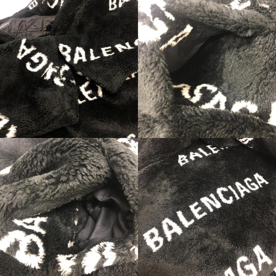 BALENCIAGA バレンシアガ 595827 ロゴ総柄 オーバーサイズ アパレル アウター フェイクファー ロングコート ブラック メンズ【中古】 | BALENCIAGA | 09