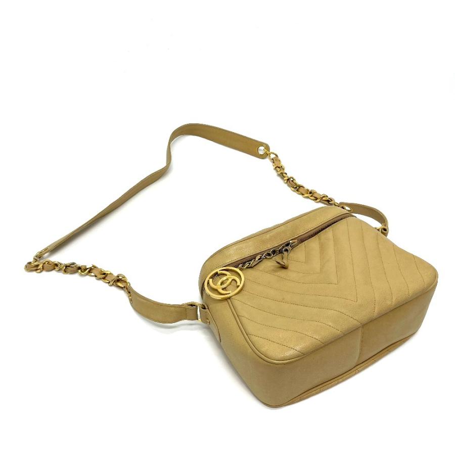 CHANEL シャネル CC ココチャーム Vステッチ シェブロン ショルダーバッグ キャビアスキン レディース ベージュ×ゴールド金具 | CHANEL | 12