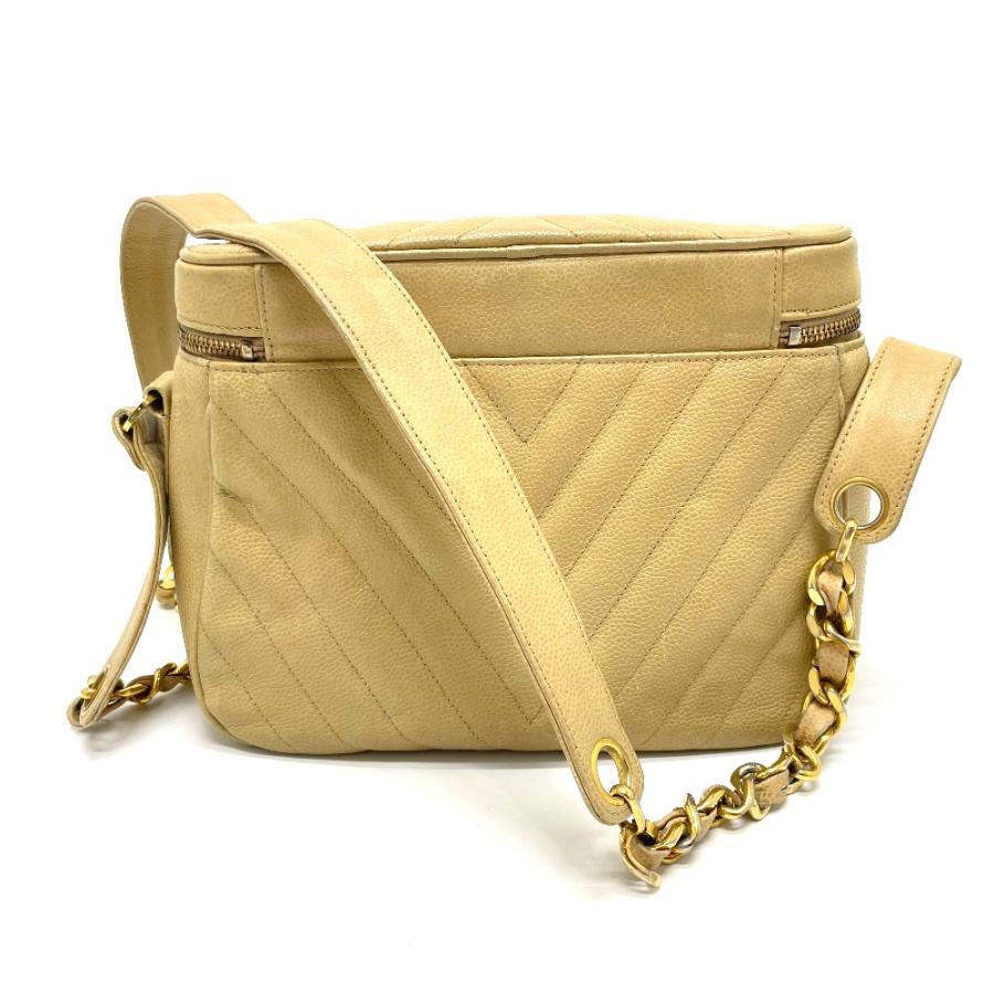 CHANEL シャネル CC ココチャーム Vステッチ シェブロン ショルダーバッグ キャビアスキン レディース ベージュ×ゴールド金具 | CHANEL | 01