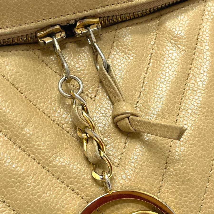 CHANEL シャネル CC ココチャーム Vステッチ シェブロン ショルダーバッグ キャビアスキン レディース ベージュ×ゴールド金具 | CHANEL | 07