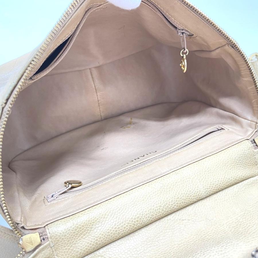 CHANEL シャネル CC ココチャーム Vステッチ シェブロン ショルダーバッグ キャビアスキン レディース ベージュ×ゴールド金具 | CHANEL | 08