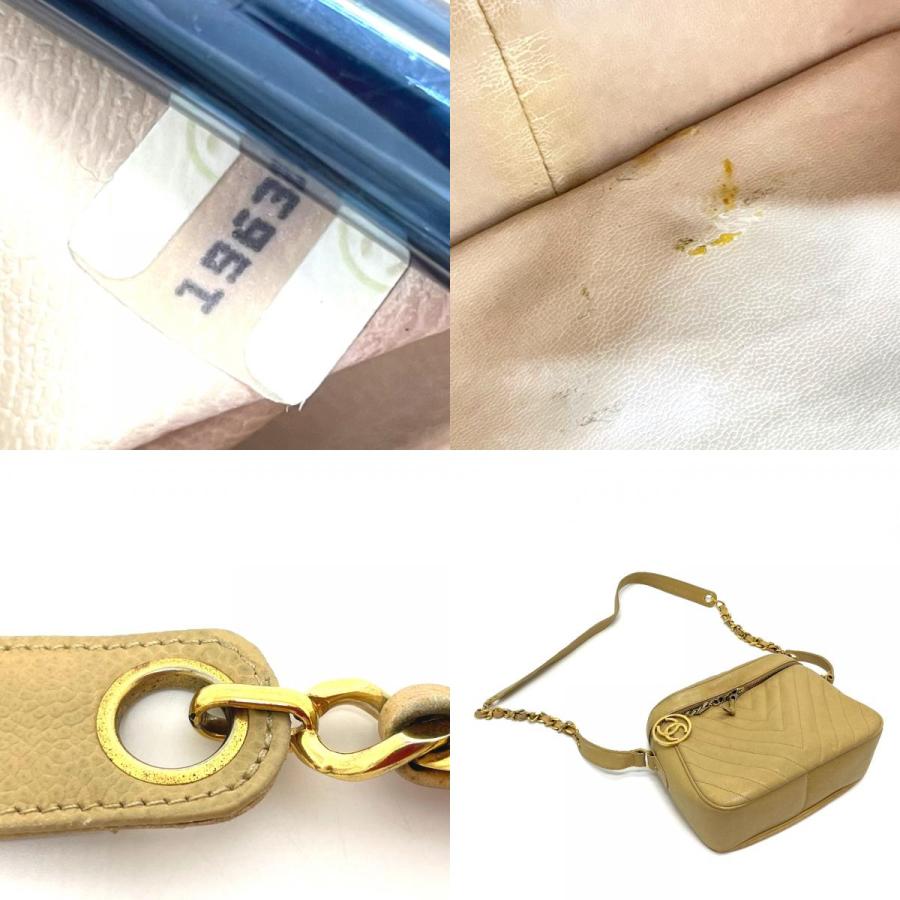 CHANEL シャネル CC ココチャーム Vステッチ シェブロン ショルダーバッグ キャビアスキン レディース ベージュ×ゴールド金具 | CHANEL | 09