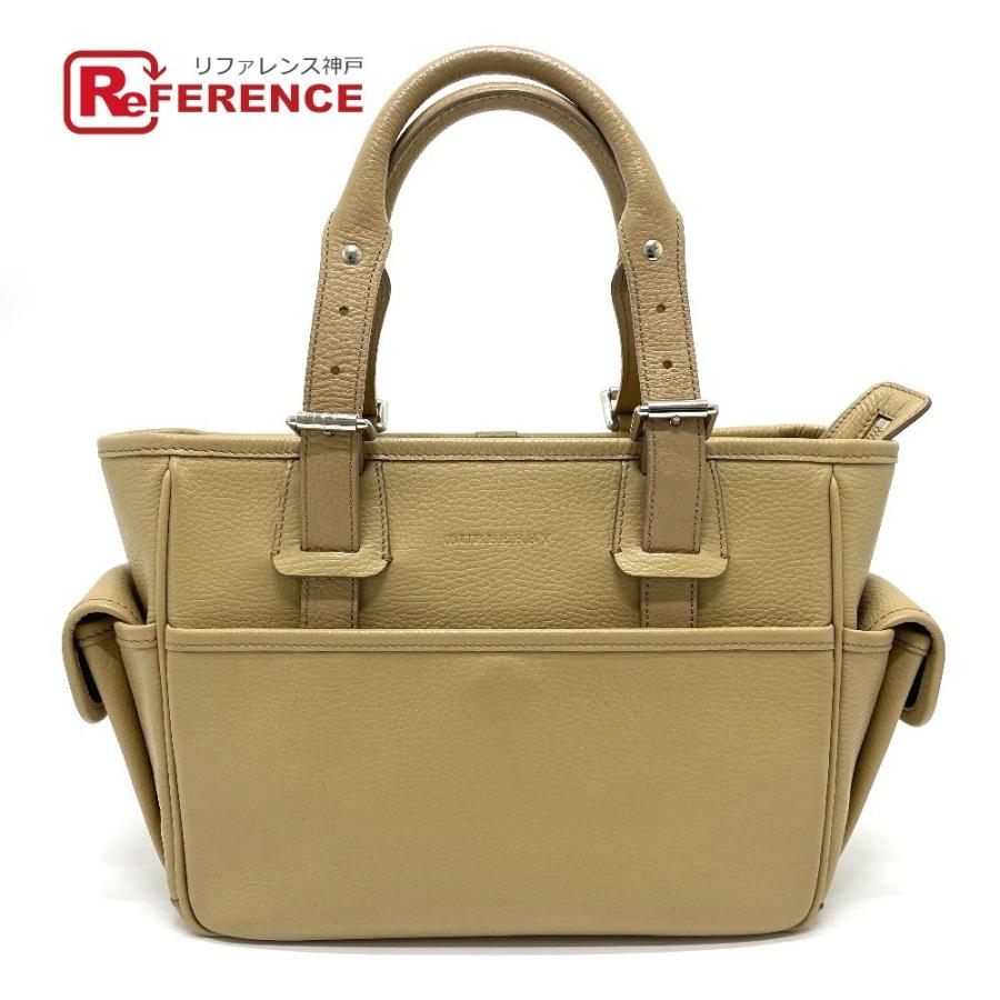 BURBERRY バーバリー ロゴ サイドポケット トートバッグ ハンドバッグ 通学 レザー レディース ベージュ | BURBERRY