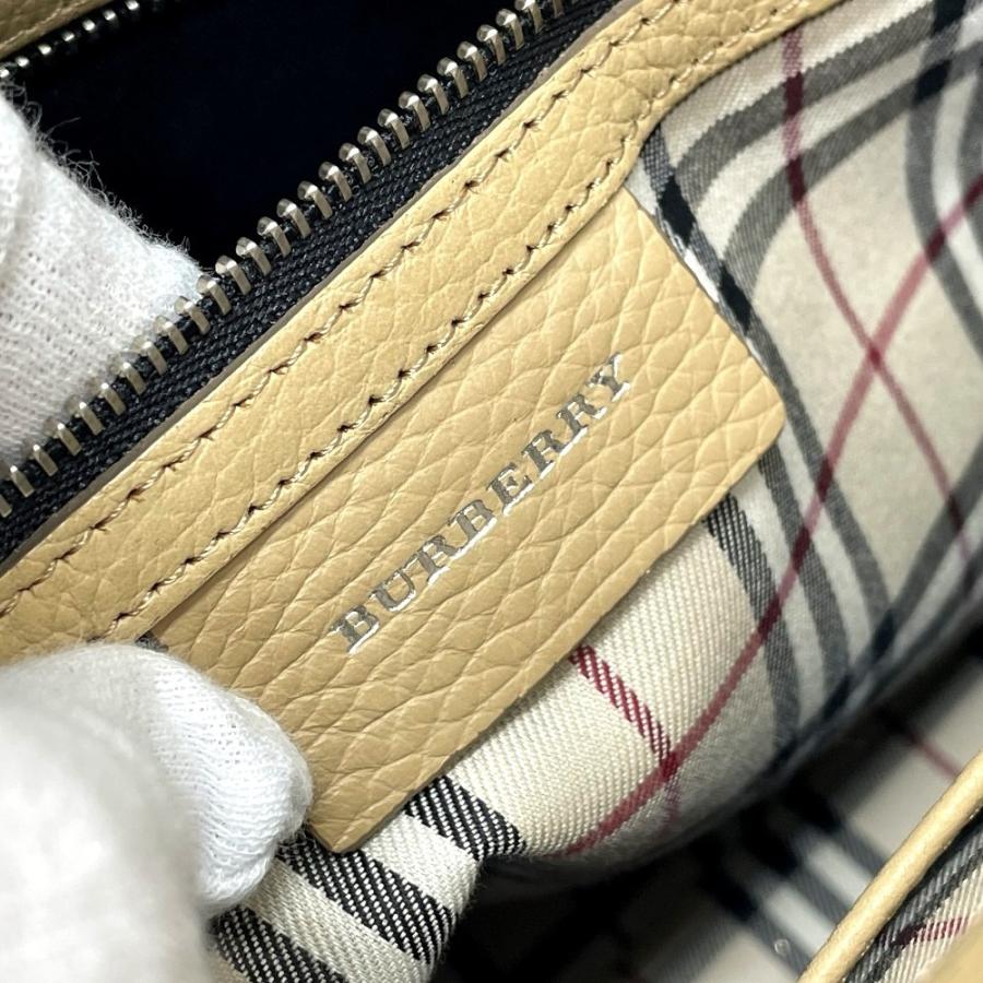 BURBERRY バーバリー ロゴ サイドポケット トートバッグ ハンドバッグ 通学 レザー レディース ベージュ | BURBERRY | 10