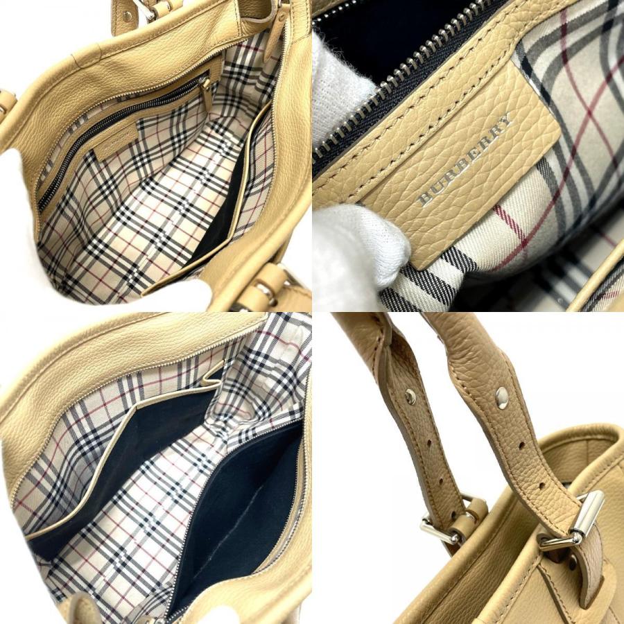 BURBERRY バーバリー ロゴ サイドポケット トートバッグ ハンドバッグ 通学 レザー レディース ベージュ | BURBERRY | 09
