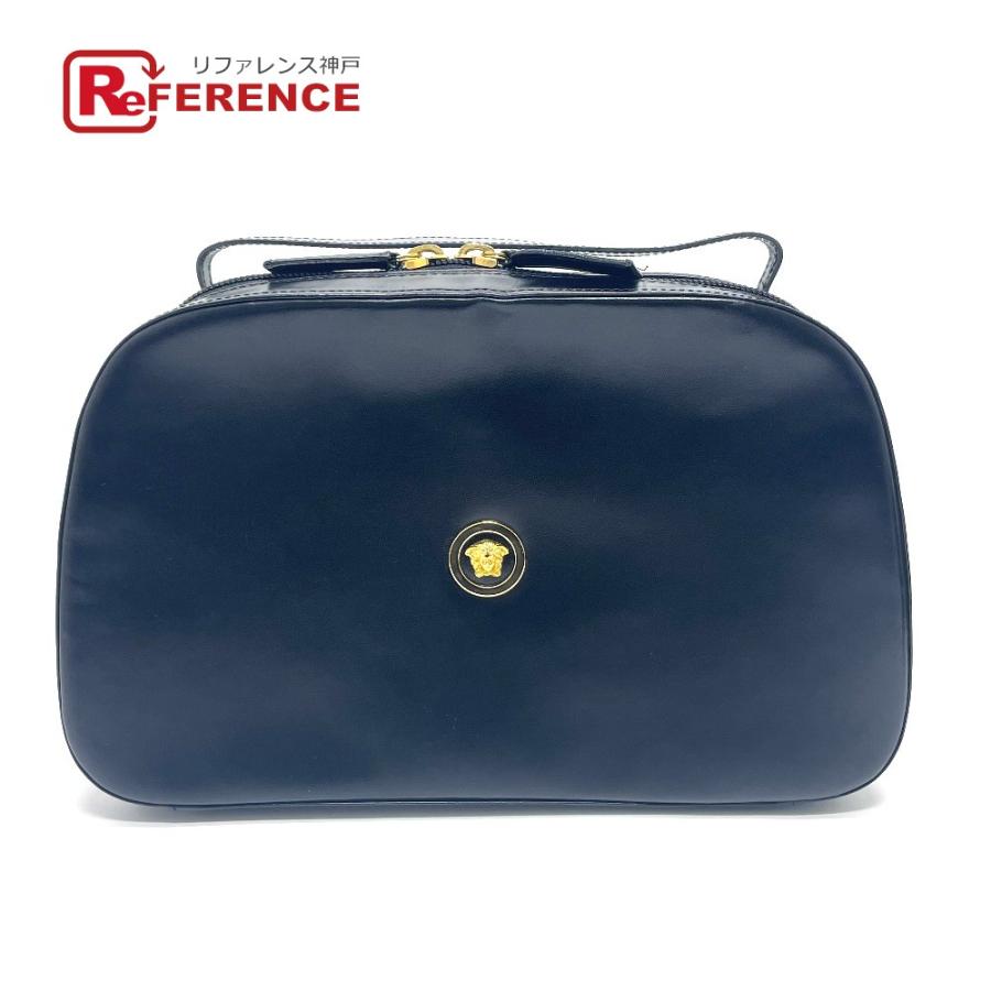 VERSACE ヴェルサーチ メデューサ バニティ型 ハンドバッグ レザー ユニセックス ブラック×ゴールド金具 | 