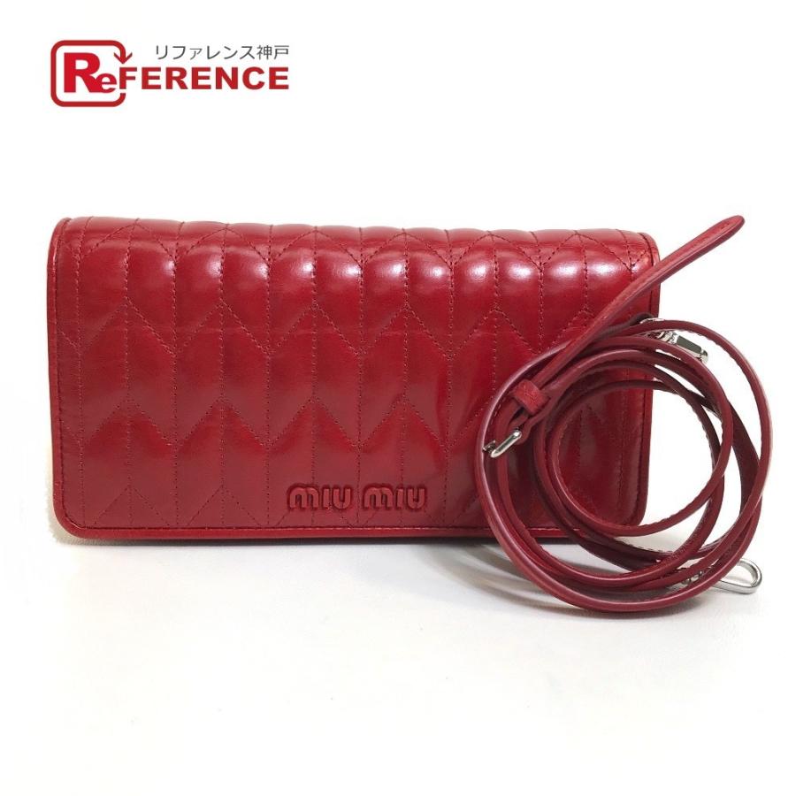 MIUMIU ミュウミュウ 5DH029 VIT.SHINE TRAPU クラッチ 斜め掛け 2WAY ショルダーバッグ ROSSO レッド レディース【中古】 | miu miu