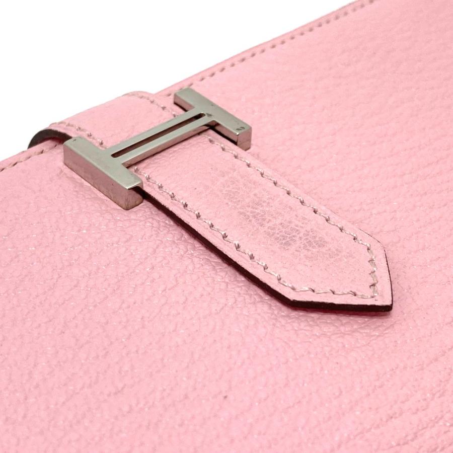 美品 HERMES エルメス ベアンスフレ マチ有 2つ折り長財布 ロングウォレット SV金具 H金具 長財布 ローズサクラ ピンク レディース【中古】の画像
