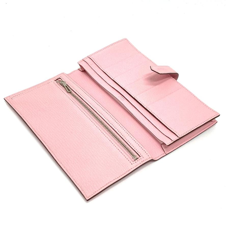 美品 HERMES エルメス ベアンスフレ マチ有 2つ折り長財布 ロングウォレット SV金具 H金具 長財布 ローズサクラ ピンク レディース【中古】の画像