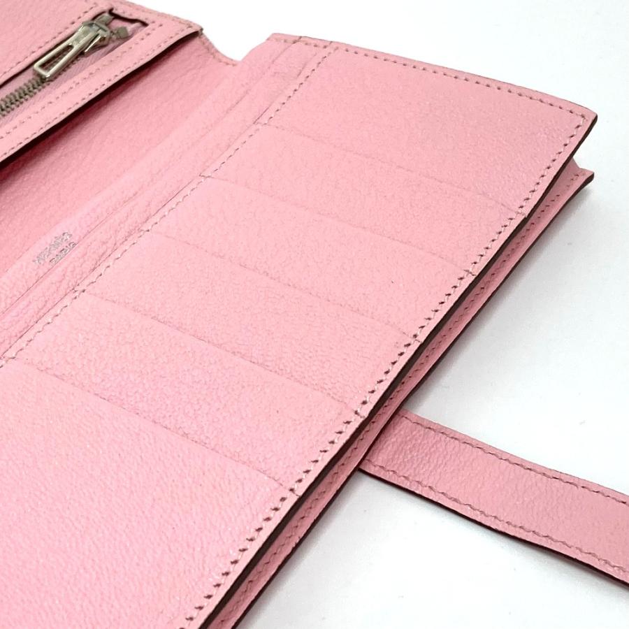 美品 HERMES エルメス ベアンスフレ マチ有 2つ折り長財布 ロングウォレット SV金具 H金具 長財布 ローズサクラ ピンク レディース【中古】の画像