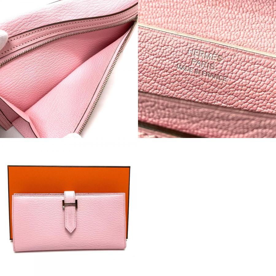 美品 HERMES エルメス ベアンスフレ マチ有 2つ折り長財布 ロングウォレット SV金具 H金具 長財布 ローズサクラ ピンク レディース【中古】の画像
