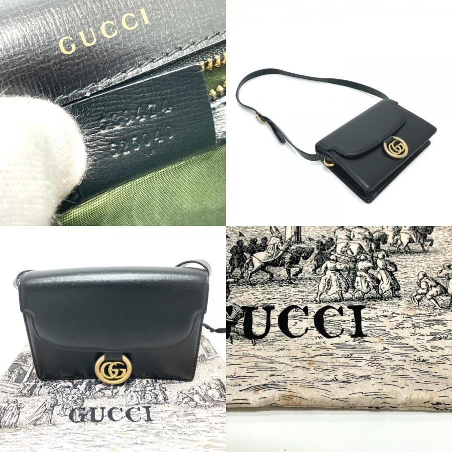 美品 GUCCI グッチ 589474 フラップ カバン 肩掛け 斜め掛け バッグ GGマーモント ショルダーバッグ ブラック レディース【中古】 | GUCCI | 09