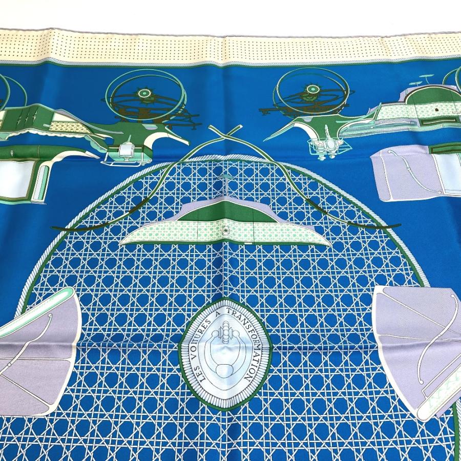 エルメス HERMES カレ90 LA PERRIERE 馬車柄 シルクスカーフ HERMES（エルメス） 美品 馬車 カレ90 LA PERRIERE スカーフ ブルー