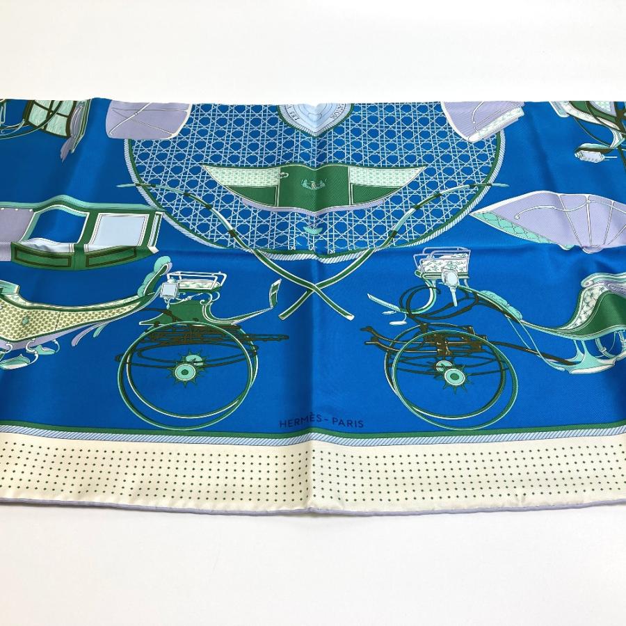 エルメス HERMES カレ90 LA PERRIERE 馬車柄 シルクスカーフ HERMES（エルメス） 美品 馬車 カレ90 LA PERRIERE スカーフ ブルー