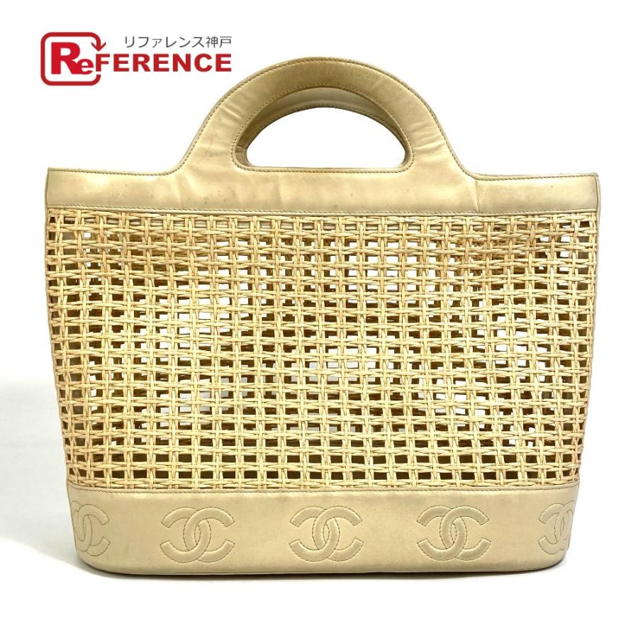 CHANEL シャネル CC ココマーク 籠 カゴ バッグ インナーポーチ ハンドバッグ ストロー/レザー ベージュ レディース【中古】 | CHANEL