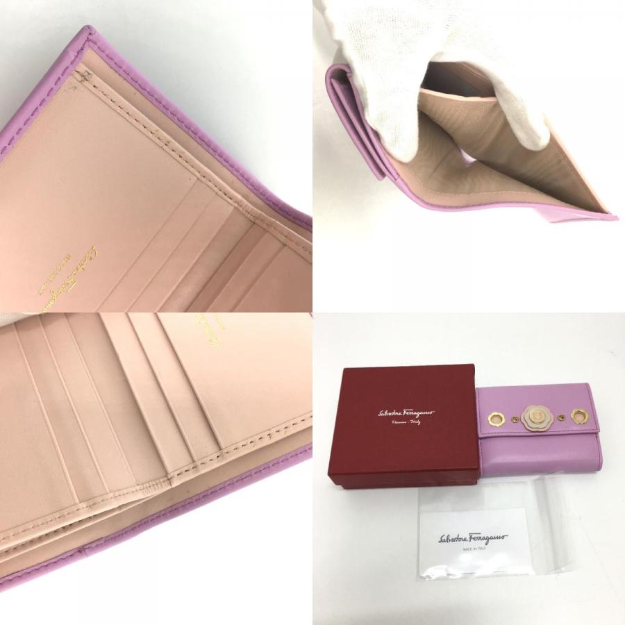 Salvatore Ferragamo サルヴァトーレフェラガモ ガンチーニ 2つ折り財布 レザー パープル レディース【中古】 |  | 09