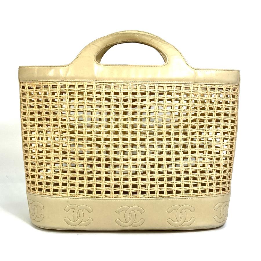 CHANEL シャネル CC ココマーク 籠 カゴ バッグ インナーポーチ ハンドバッグ ストロー/レザー ベージュ レディース【中古】 | CHANEL | 01